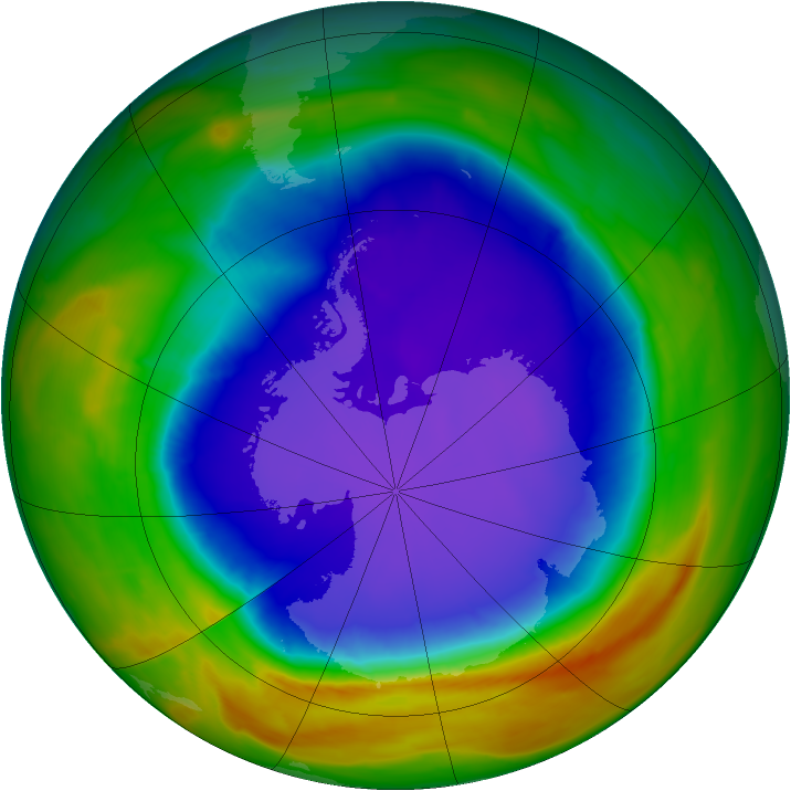 Antarctic ozone map for 02 October 2014
